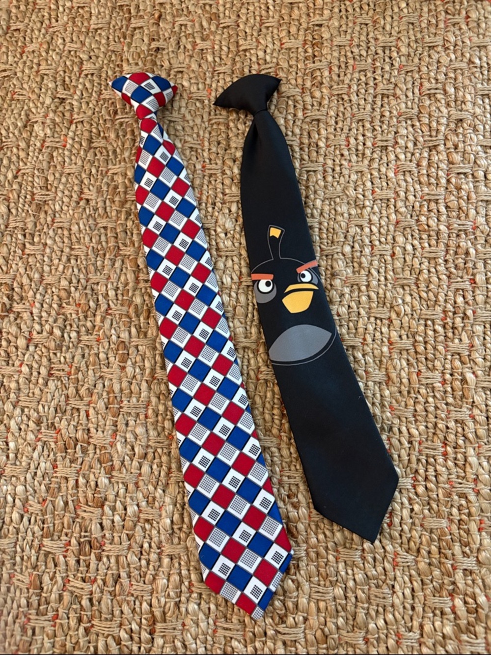 Set of Clip On Ties Angry Bird & Red White & Blue